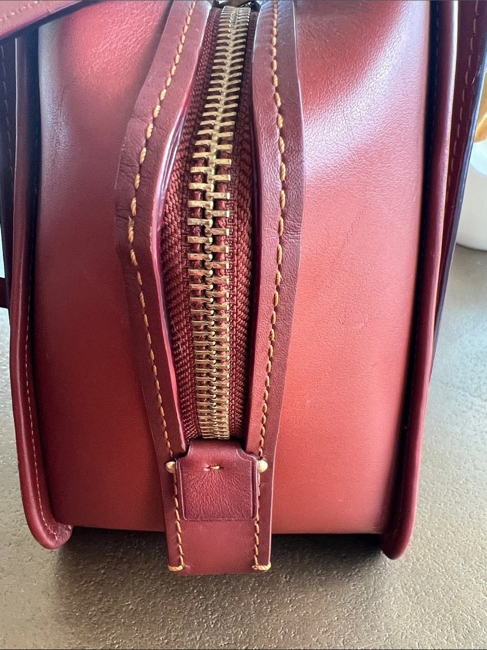 Coach Brown Signature Monogram Satchel with Burgundy Trim